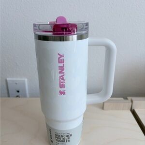 Stanley White Tumbler with Pink Accents and Heart Motif